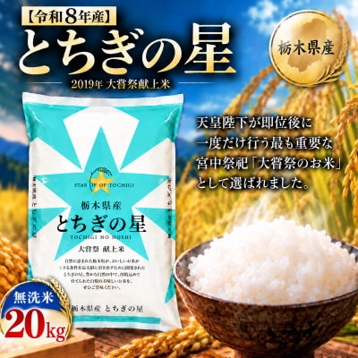 【令和8年産】キラキラ輝く大粒の恵み!栃木県産とちぎの星無洗米20kg　もちもち美味しいお米