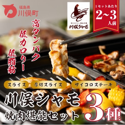 川俣シャモ　焼肉セット　スライス200g、厚切りスライス200g、サイコロステーキ300g
