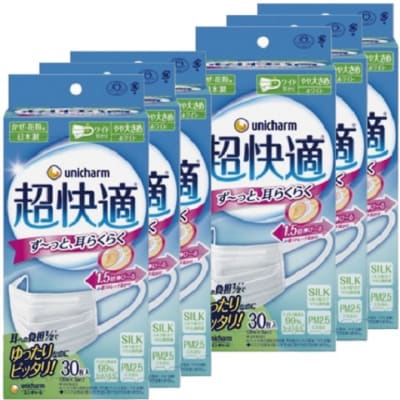 超快適マスクプリーツタイプやや大きめ30枚×6
