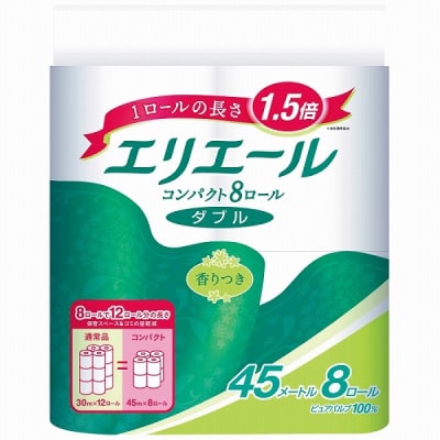 エリエール トイレットティシュー コンパクトダブル 8ロール×8パック 64ロール 1.5倍巻