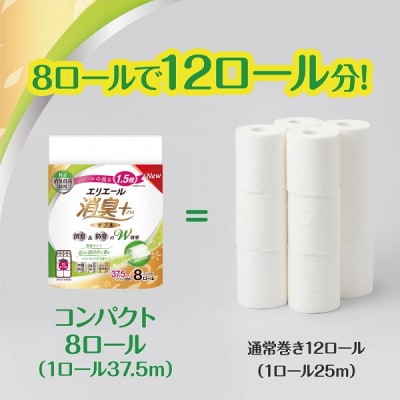 エリエール 消臭+トイレットティシュー ほのかに香るナチュラルクリアの香りコンパクトダブル 64個