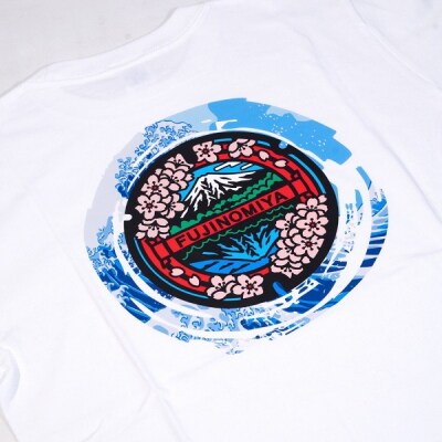 富士宮市 マンホールTシャツ 波 (白) : Sサイズ