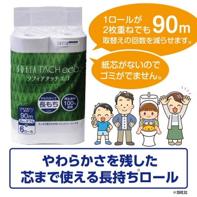 マスコー製紙 ソフィアタッチ エコ 芯なし トイレットペーパー ダブル 6ロール×4パック