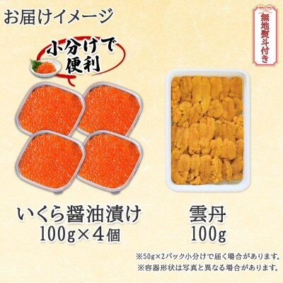 【無地熨斗付き】北海道産 いくら醤油漬け 100g×4 雲丹 100g セット