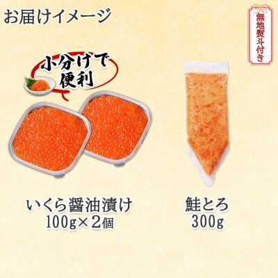 【無地熨斗付き】北海道産 いくら醤油漬け 100g×2 鮭とろ 300g 北海道 倶知安町