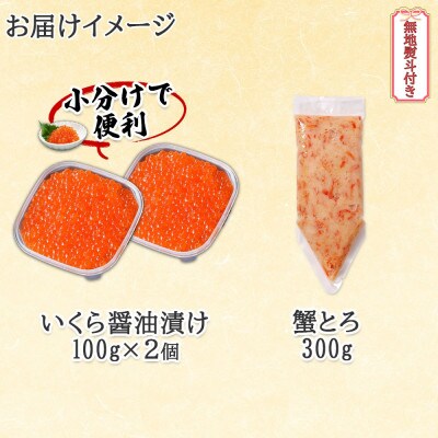 【無地熨斗付き】北海道産 いくら醤油漬け 100g×2 蟹とろ 300g 北海道 倶知安町