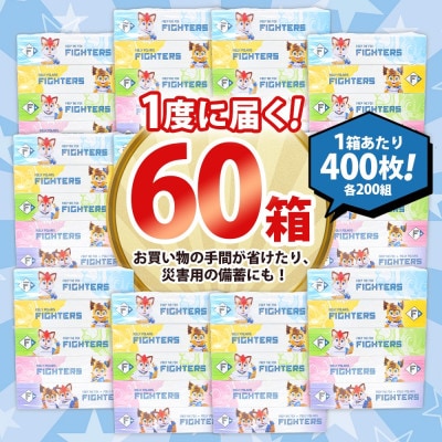 北海道 日本ハムファイターズ ボックス ティッシュ 200組 400枚 60箱 北海道 倶知安町
