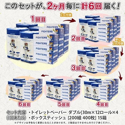 【2ヵ月毎定期便】日本ハム トイレットペーパー 48ロール ボックスティッシュ 15箱 セット全6回