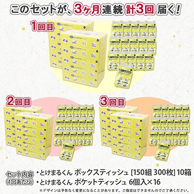 【毎月定期便】とけまるティッシュ10箱&とけまるポケットティッシュ96個全3回