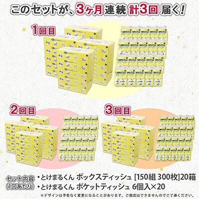 2023年10月発送開始『定期便』とけまるティッシュ20箱とけまるポケットティッシュ120個 全3回