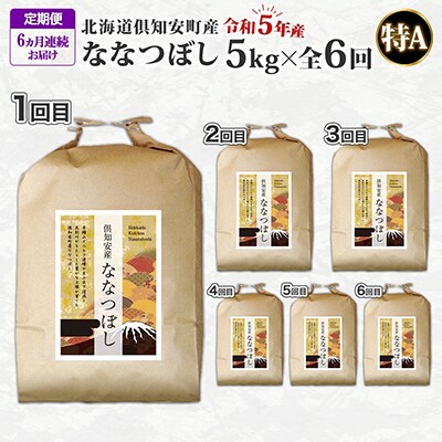 【毎月定期便】令和5年産 北海道 倶知安町産 ななつぼし 精米 5kg 特A 全6回