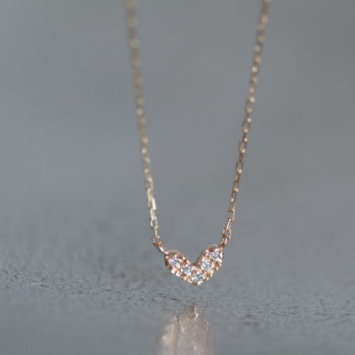 大人気ハートデザイン【K10ダイヤモンドネックレス】華奢見え40cm  