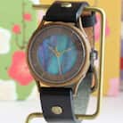 伝統工芸品【螺鈿(らでん)黒】の文字盤が美しい手作り腕時計　バーデザイン　ベルトカラー:黒