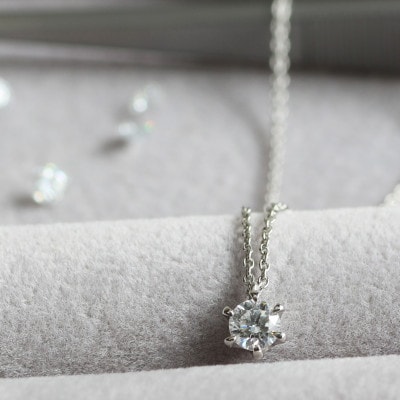 プラチナ900【0.2ct ラボダイヤモンドネックレス】6本たてづめ 未来の輝き 一粒ペンダント