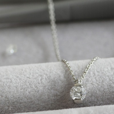 プラチナ900【0.2ct ラボダイヤモンドネックレス】ハーフベゼル 未来の輝き 一粒ペンダント