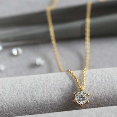 K18 金【0.2ct ラボダイヤモンドネックレス】6本たてづめ 輝き続ける美しさ 一粒ペンダント