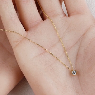 K18 金【0.2ct ラボダイヤモンドネックレス】6本たてづめ 輝き続ける美しさ 一粒ペンダント