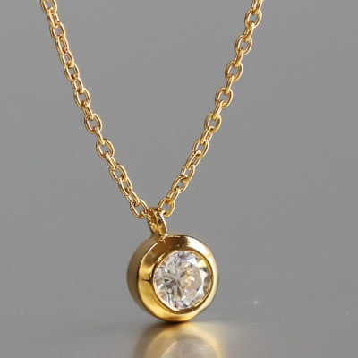 K18 金【0.2ct ラボダイヤモンドネックレス】ふくりん留め 輝き続ける美しさ 一粒ペンダント