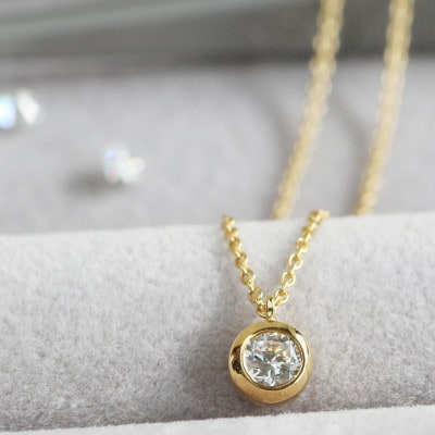 K18 金【0.2ct ラボダイヤモンドネックレス】ふくりん留め 輝き続ける美しさ 一粒ペンダント