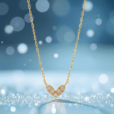 【18金イエローゴールド】大人可愛いハート ダイヤモンドネックレス 胸元に浮かぶ小さなエレガント