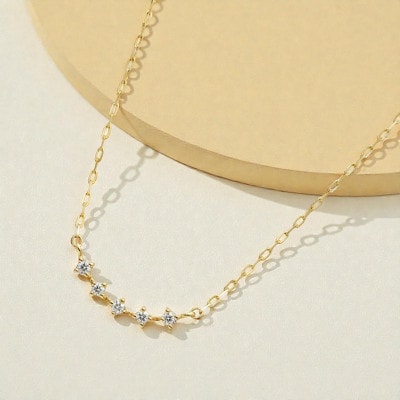 【18金イエローゴールド】ダイヤモンドネックレス 美しい曲線 カーブデザイン 大人気 上品ジュエリー