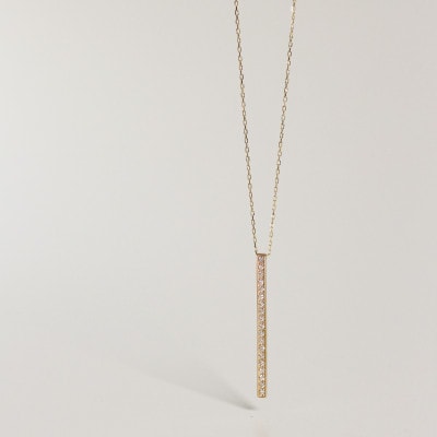 【18金 ラボダイヤネックレス 0.095ct】70cm ロングバーペンダント 大人のアクセ K18