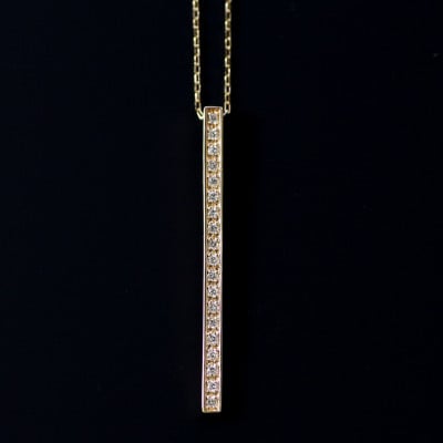 【10金 ラボダイヤネックレス 0.095ct】70cm ロングバーペンダント 優しい透明感 K10