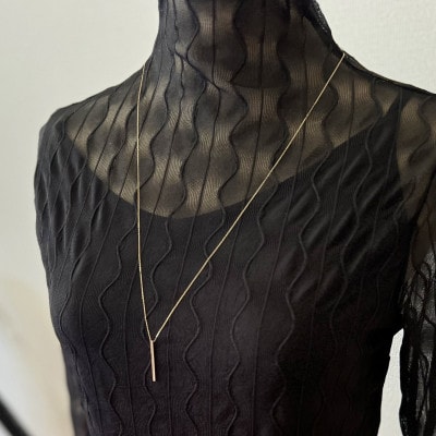 【10金 ラボダイヤネックレス 0.095ct】70cm ロングバーペンダント 優しい透明感 K10