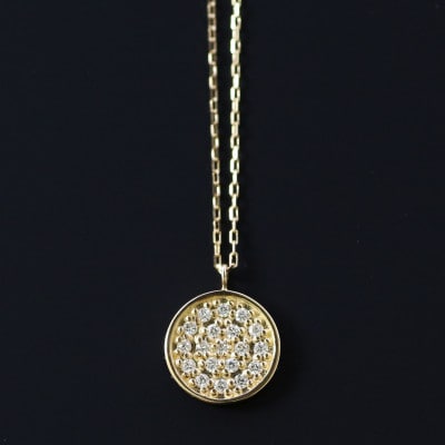 【10金 ラボダイヤネックレス 0.095ct】50cm パヴェペンダント 優しい透明感 K10