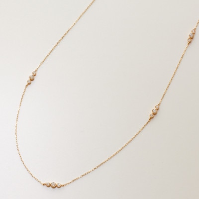 【10金 ラボダイヤネックレス 0.315ct】60cm ステーションデザイン 優しい透明感 K10