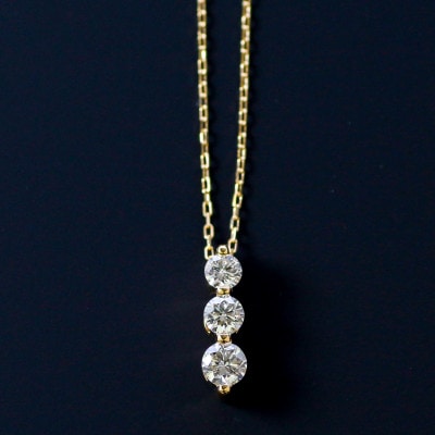 【10金 ラボダイヤネックレス 0.313ct】50cm トリロジーペンダント 優しい透明感 K10