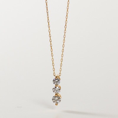 【10金 ラボダイヤネックレス 0.313ct】50cm トリロジーペンダント 優しい透明感 K10