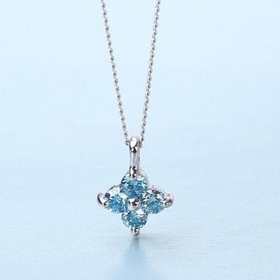 【プラチナ900 ラボブルーダイヤモンドネックレス】0.132ct 静かに神秘的に咲く花 ペンダント