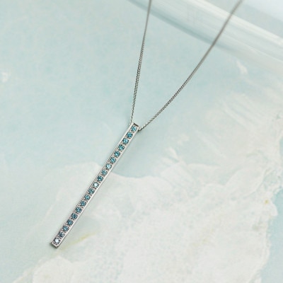 【プラチナ900 ラボブルーダイヤネックレス 0.095ct】70cm ロングバーペンダント Pt