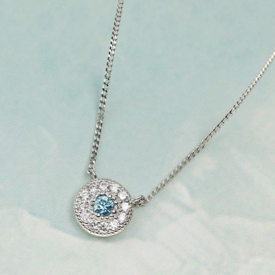 【プラチナ900 ラボブルーダイヤネックレス 0.095ct】40cm メレデザインペンダント Pt