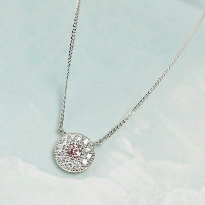 【プラチナ900 ラボピンクダイヤネックレス 0.095ct】40cm メレデザインペンダント Pt