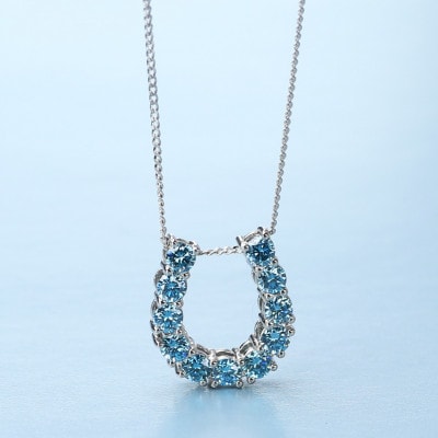【プラチナ900 ラボブルーダイヤネックレス 0.363ct】50cm 馬蹄ばていペンダント Pt