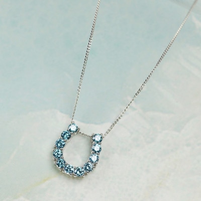 【プラチナ900 ラボブルーダイヤネックレス 0.363ct】50cm 馬蹄ばていペンダント Pt