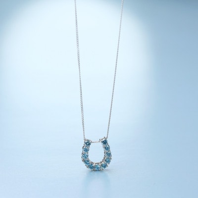 【プラチナ900 ラボブルーダイヤネックレス 0.363ct】50cm 馬蹄ばていペンダント Pt