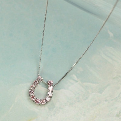 【プラチナ900 ラボピンクダイヤネックレス 0.363ct】50cm 馬蹄ばていペンダント Pt