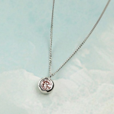 プラチナ900【0.2ct ラボピンクダイヤモンドネックレス】ふくりん留め 優しい輝き ペンダント