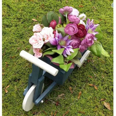 アーティフィシャルフラワーの花車アレンジ(濃淡のパープルとピンクのミックス)