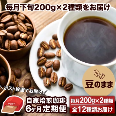 【6か月定期便】自家焙煎コーヒー豆200g×2種 毎月400g 全12種類[No5354-0718]