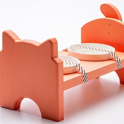 ペット用品 猫ちゃん想いの猫型 フードスタンド オレンジ[No5354-0366]