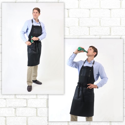 エプロン 黒生地 革風ポケットエプロン メンズ ラブリーグレイス[No5354-0527]