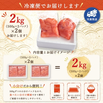 明太子 福岡 蔵出し 辛子明太子 2kg (1kg(500g×2)×2箱)[No5354-0016]