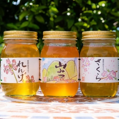 国産天然純はちみつ600g×3本セット(やまみつ、さくら、れんげ)