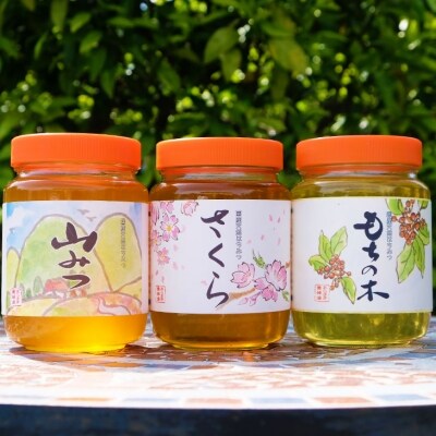 国産天然純はちみつ 1kg×3本セット(やまみつ、さくら、もちのき)