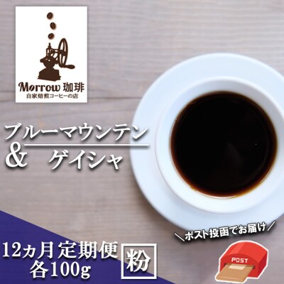 コーヒー 定期便12ヶ月 ブルーマウンテンNo.1&ゲイシャ各100g 粉[No5354-0431]