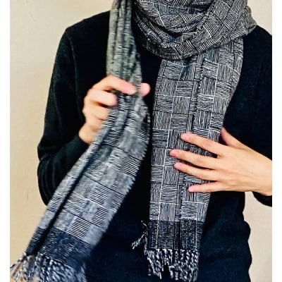マフラー 翔工房 上質カシミヤ100% 手紡ぎ・手織りマフラー 網代模様 [No5354-0605]